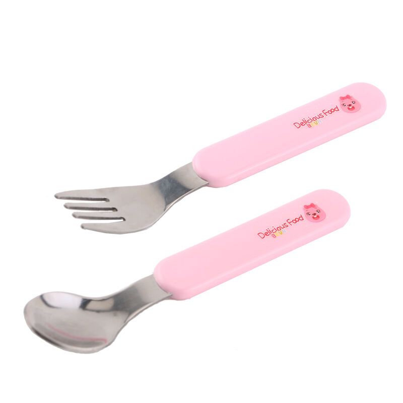 贝瓦不锈钢餐具(五件套)粉色