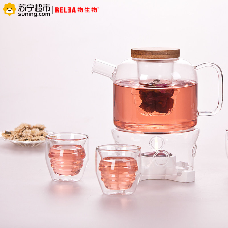 物生物(RELEA)茶具玻璃套装750ML创意人形过滤花茶壶 大耐热玻璃泡茶壶水壶