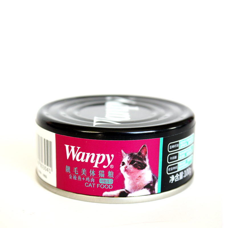 顽皮wanpy猫罐头 猫用金枪鱼+鸡肉靓毛美体罐头100g*3