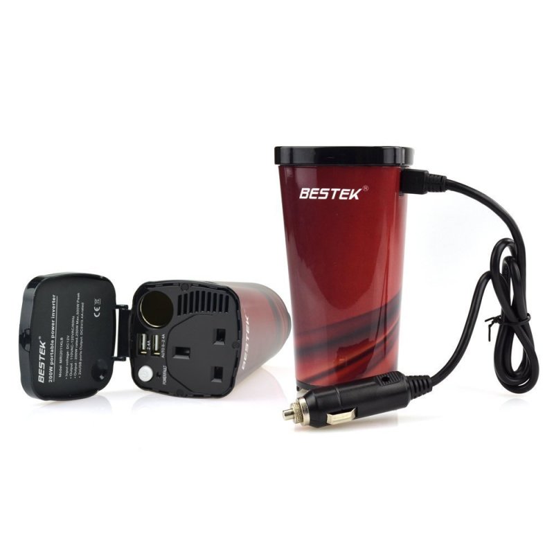 BESTEK 200W逆变器一拖二USB车载充电器 车充点烟器 12v转220v应急电源 咖啡色