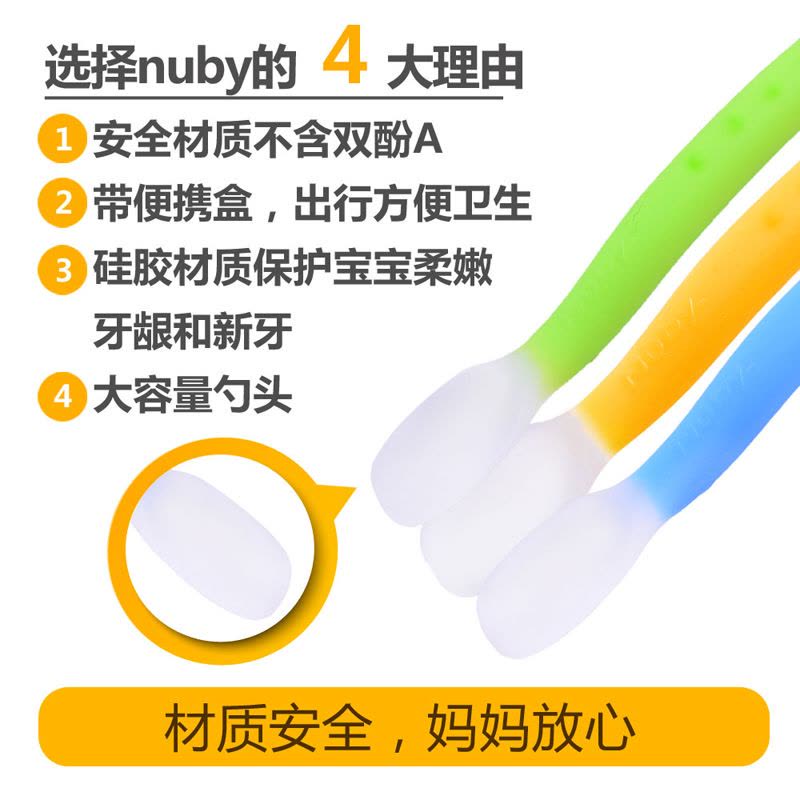 努比(Nuby)新款婴儿宝宝儿童专用全硅胶软头勺(带便携盒)蓝色图片