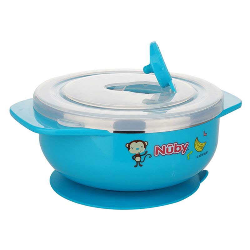 努比(Nuby)不锈钢碗(附吸盘)婴儿餐具宝宝训练碗辅食喂食碗 蓝色图片