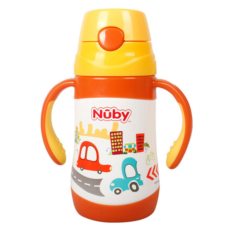 Nuby/努比 新款宝宝儿童不锈钢真空按键式保温杯吸管杯水杯280ml汽车