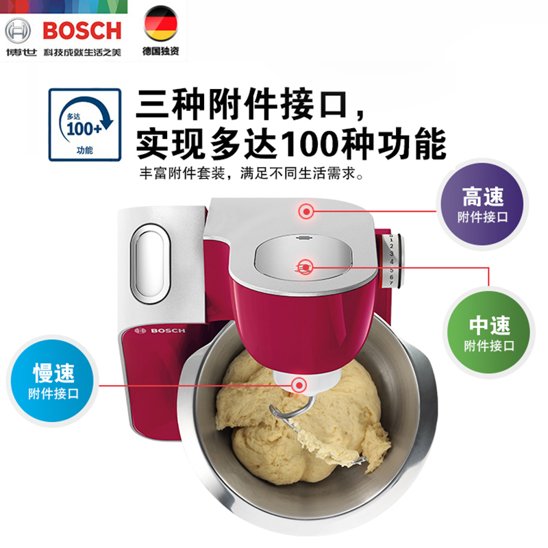 博世（BOSCH）多功能厨师机 MUMVC204CN 和面揉面 搅拌打发 商用家用 全自动料理机（红）高清大图