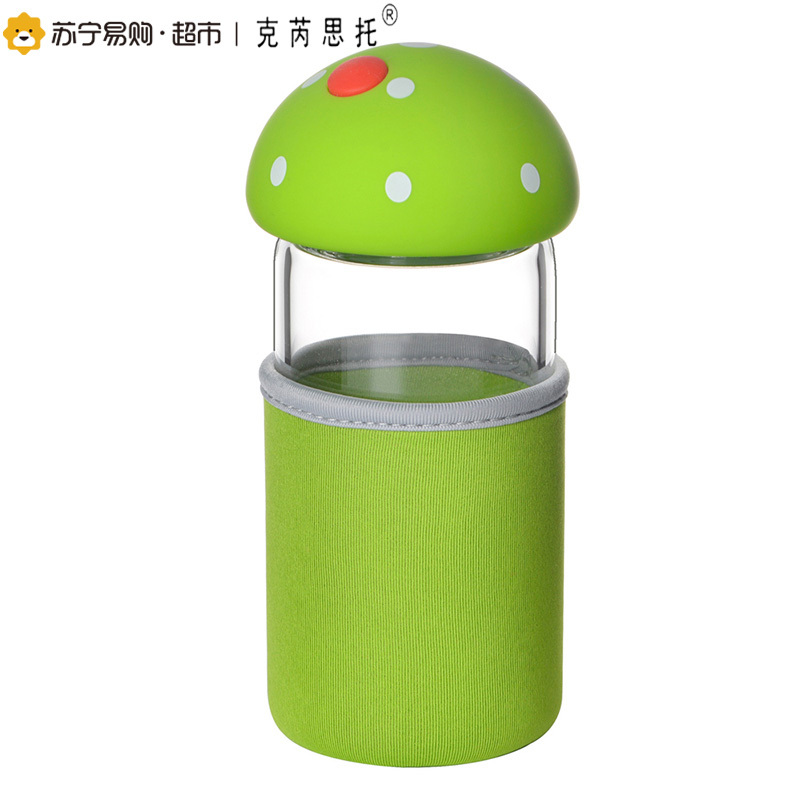 克芮思托 创意蘑菇耐热玻璃水杯泡 茶水杯 儿童带盖杯透明花茶呆萌杯