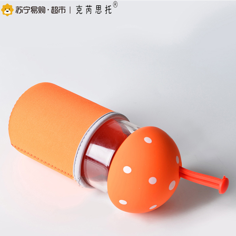 克芮思托 创意蘑菇耐热玻璃水杯泡 茶水杯 儿童带盖杯透明花茶呆萌杯