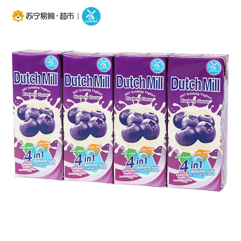 泰国进口达美（Dutch Mill）蓝莓味酸奶饮品180ml*4组合装