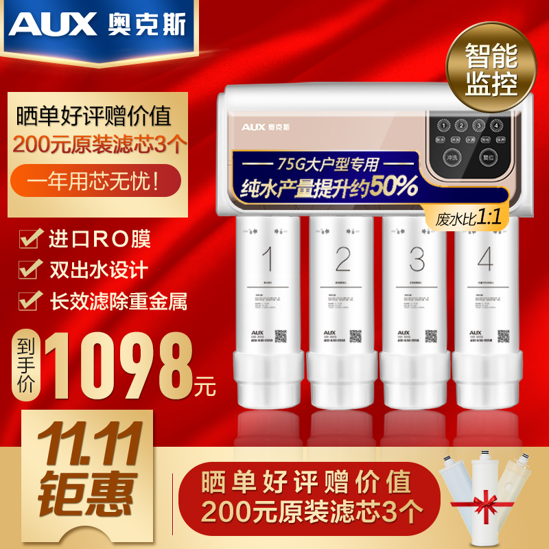 奥克斯（AUX）净水器 家用直饮 双出水反渗透纯水机AK03（智控版）