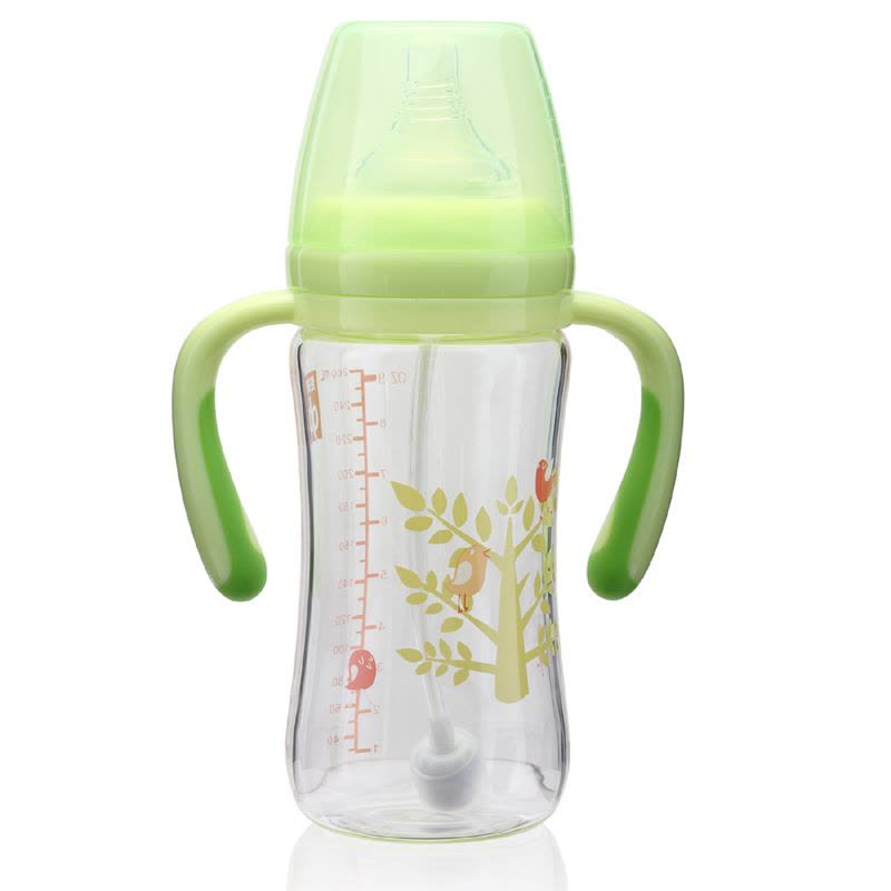 好孩子gb母乳实感宽口径握把吸管玻璃奶瓶带重力球奶瓶260ml 适合6个月以上宝宝图片