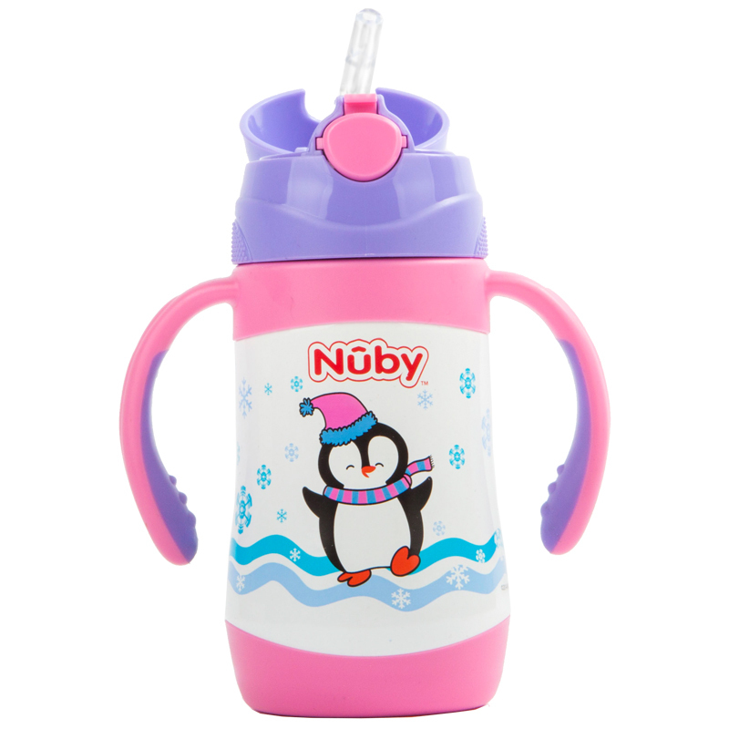 努比(Nuby)不锈钢按键式真空保温吸管杯 280ml(企鹅)
