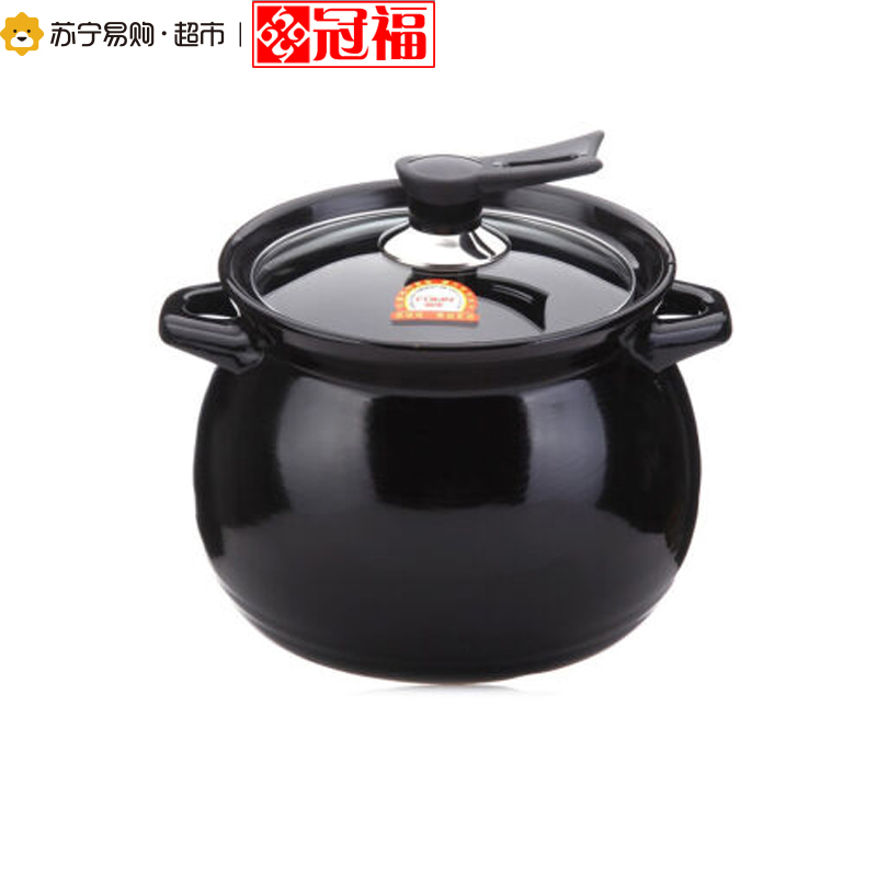 [苏宁超市]福康 新一代立盖双耳汤煲4L 砂锅煲汤明火耐高温砂锅大容量养生陶瓷煲