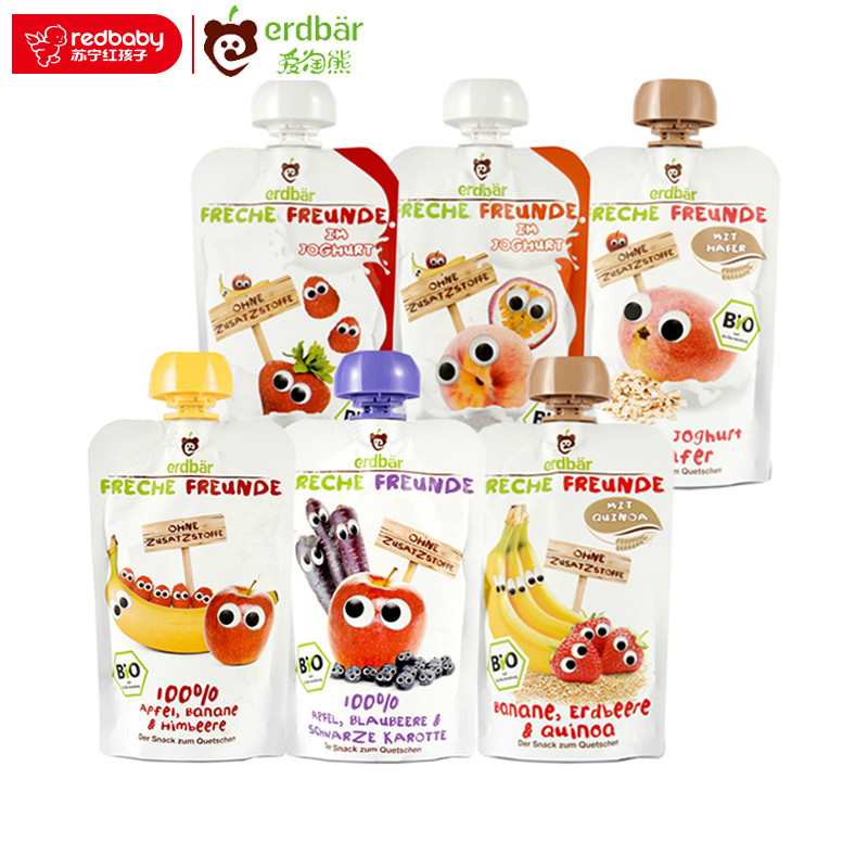 [苏宁红孩子]爱淘熊[erdbar]德国原装进口 有机果蔬泥六件组合装 100g*6