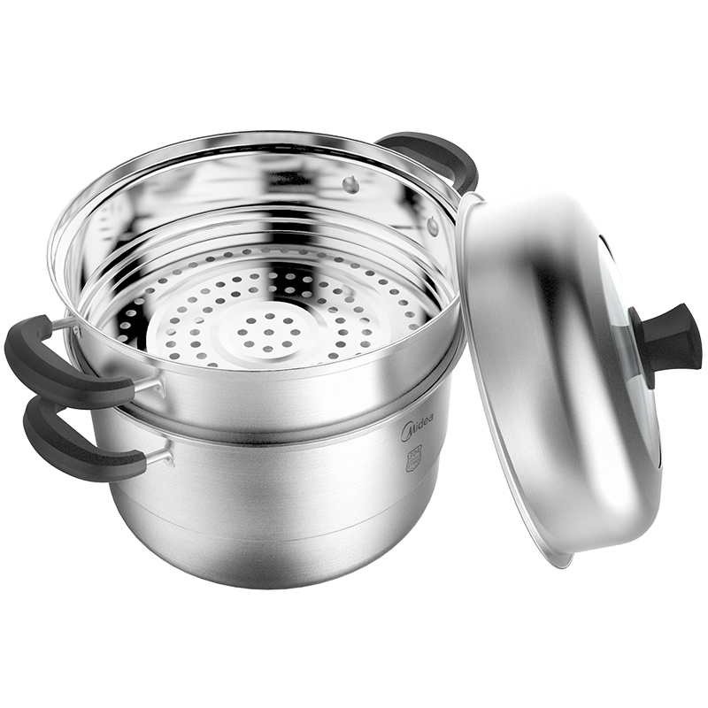 美的（Midea）蒸锅304不锈钢 3层三层加厚大蒸笼 电磁炉通用锅具汤锅蒸汽锅