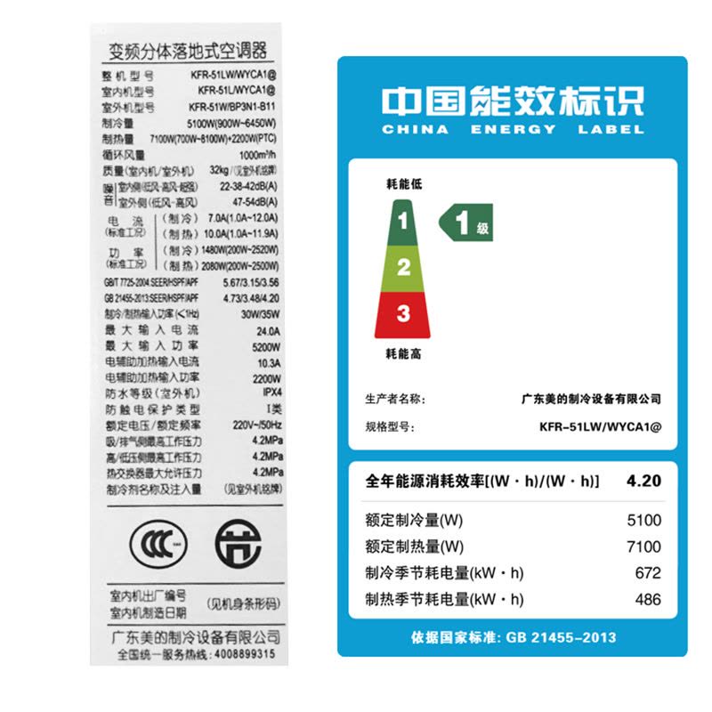 美的(Midea)大2匹 变频 KFR-51LW/WYCA1@ 1级能效 智能云控 百档风速 冷暖 柜机空调图片