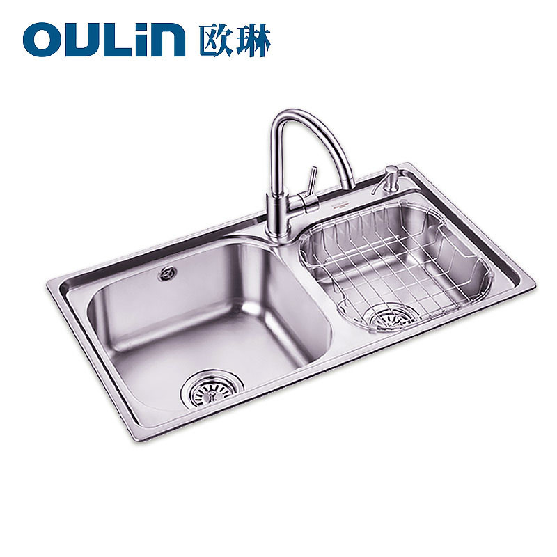 [苏宁自营]欧琳Oulin不锈钢水槽+龙头套餐 优质304不锈钢厨房水槽双槽洗菜盆OLWG7212D