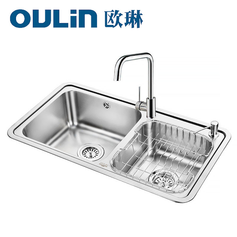 [苏宁自营]欧琳Oulin不锈钢水槽+龙头套餐 不锈钢水槽厨房水槽大双槽水槽龙头套装 厨房洗菜盆洗碗池OLWG2206