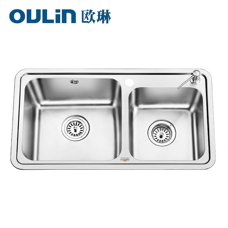 [苏宁自营]欧琳Oulin不锈钢水槽+龙头套餐 不锈钢水槽厨房水槽大双槽水槽龙头套装 厨房洗菜盆洗碗池OLWG2206