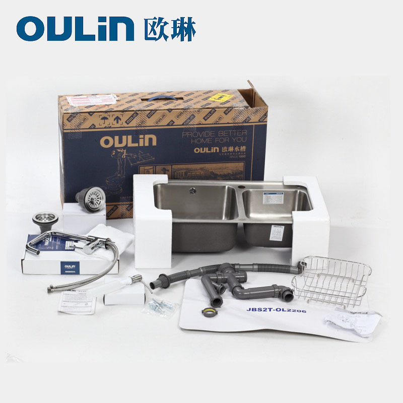 [苏宁自营]欧琳Oulin不锈钢水槽+龙头套餐 不锈钢水槽厨房水槽大双槽水槽龙头套装 厨房洗菜盆洗碗池OLWG2206