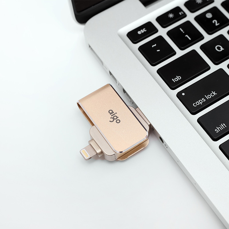 爱国者（aigo）32G苹果手机U盘USB3.0苹果官方MFI认证 iPhone和iPad双接口手机电脑用 金色高清大图