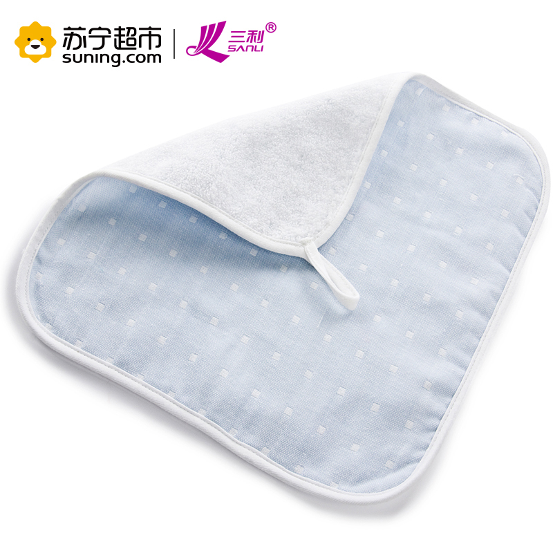三利 纯棉高密度纱布婴幼儿口水巾2条装 A类安全标准 方巾手帕 带挂绳擦汗巾 26×26cm 中黄+淡蓝