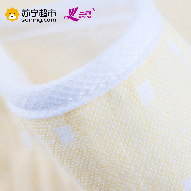 三利 纯棉高密度纱布婴幼儿口水巾2条装 A类安全标准 方巾手帕 带挂绳擦汗巾 26×26cm 中黄+淡蓝