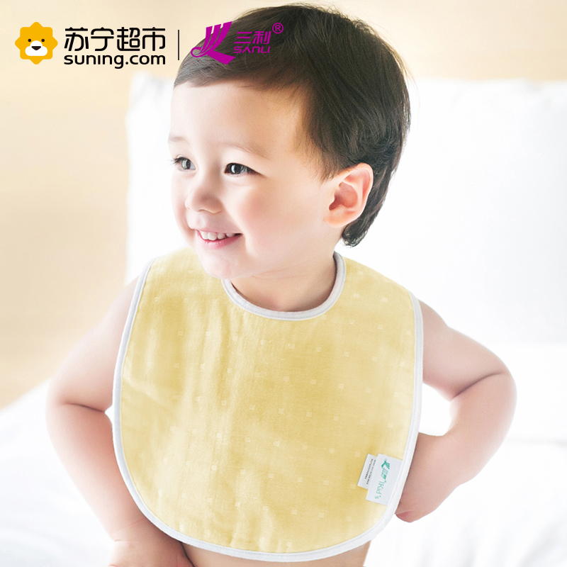 三利 纯棉高密度纱布围嘴 A类安全标准婴幼儿用品 围兜口水巾儿童吃饭兜2条装 25x35cm 淡蓝+中黄