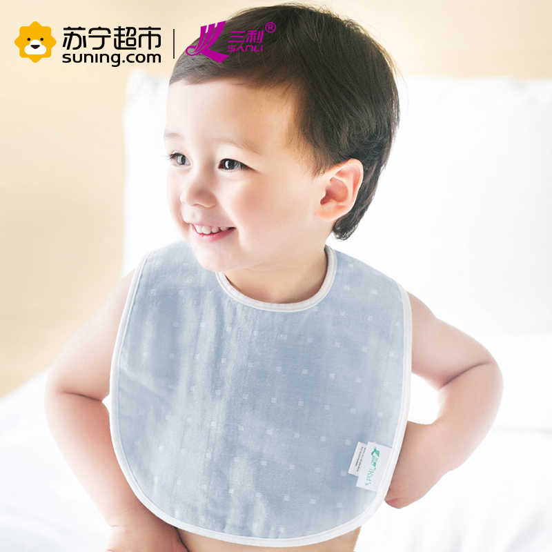 三利 纯棉高密度纱布围嘴 A类安全标准婴幼儿用品 围兜口水巾儿童吃饭兜2条装 25x35cm 淡蓝+中黄