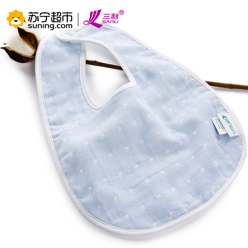 三利 纯棉高密度纱布围嘴 A类安全标准婴幼儿用品 围兜口水巾儿童吃饭兜2条装 25x35cm 淡蓝+中黄
