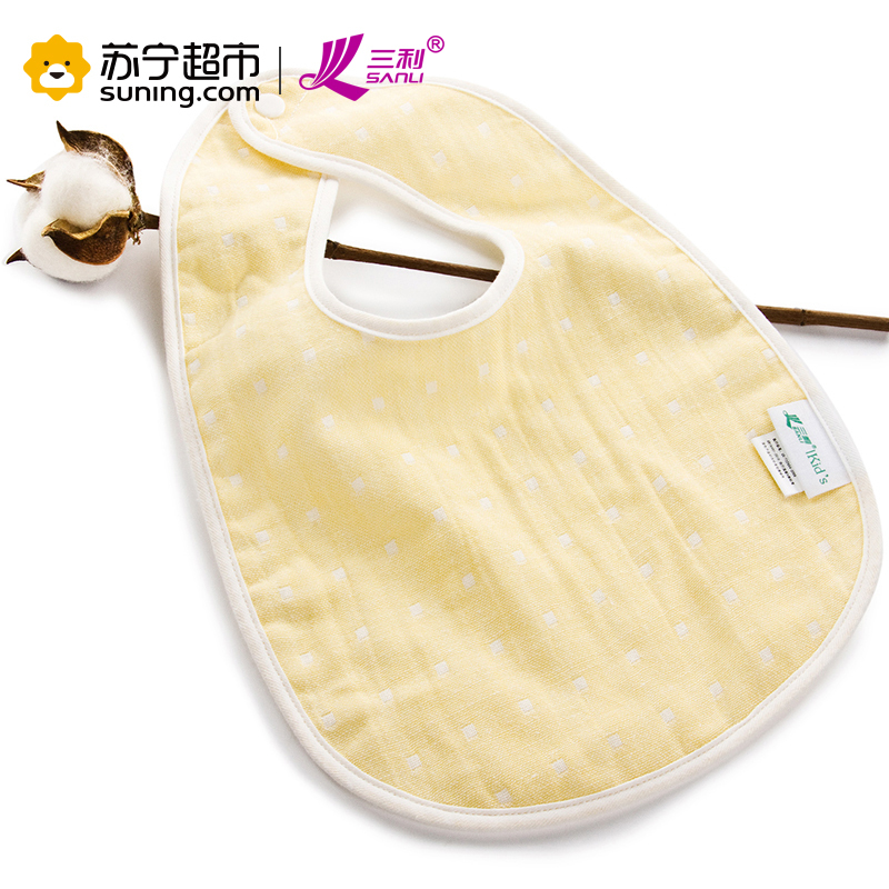 三利 纯棉高密度纱布围嘴 A类安全标准婴幼儿用品 围兜口水巾儿童吃饭兜2条装 25x35cm 淡蓝+中黄