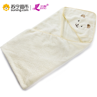 三利 有机棉婴幼儿抱被 A类安全标准 新生儿用品 纯棉包毯 宝宝睡袋 88x90cm 浅咖