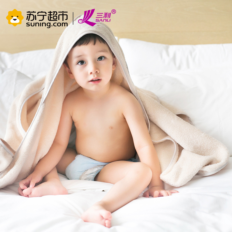 三利 有机棉婴幼儿抱被 A类安全标准 新生儿用品 纯棉包毯 宝宝睡袋 88x90cm 浅咖