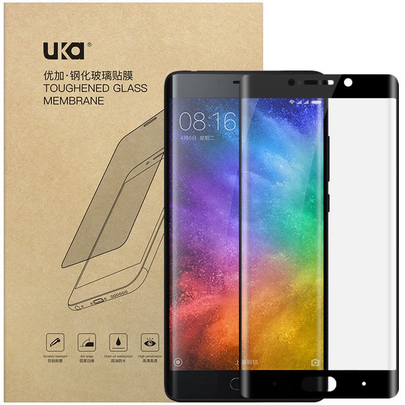 优加（uka）小米note2钢化膜手机屏幕贴膜 3D曲面全覆盖玻璃膜图片