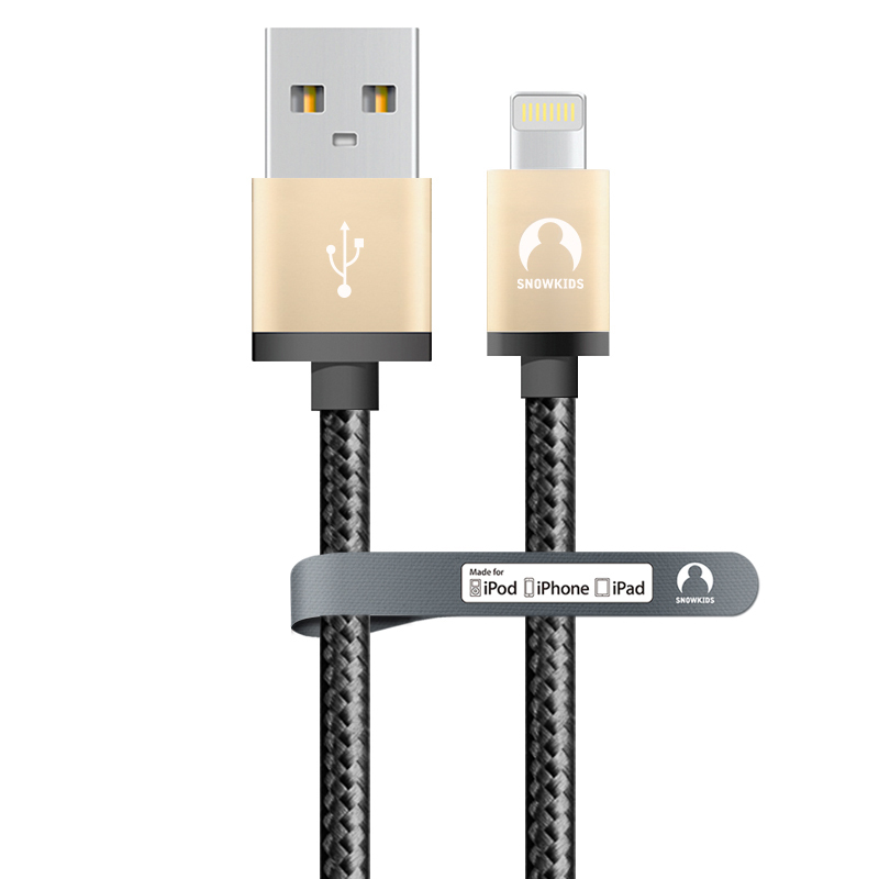 Snowkids MFi认证 铝壳系列苹果6/5s充电/数据线 2米 黑金色 支持iphone5/6s/7/SE等