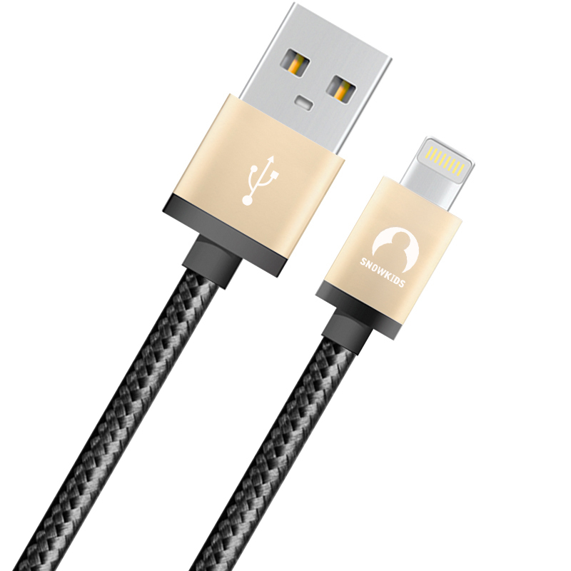 Snowkids MFi认证 铝壳系列苹果6/5s充电/数据线 2米 黑金色 支持iphone5/6s/7/SE等