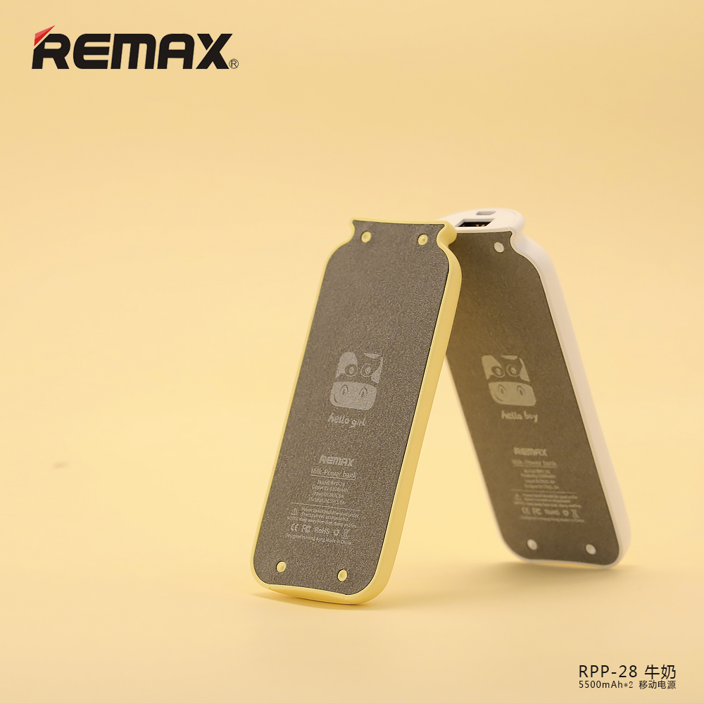 REMAX 牛奶 RPP-28 情侣款移动电源白色5500mAh黄色5500mAh