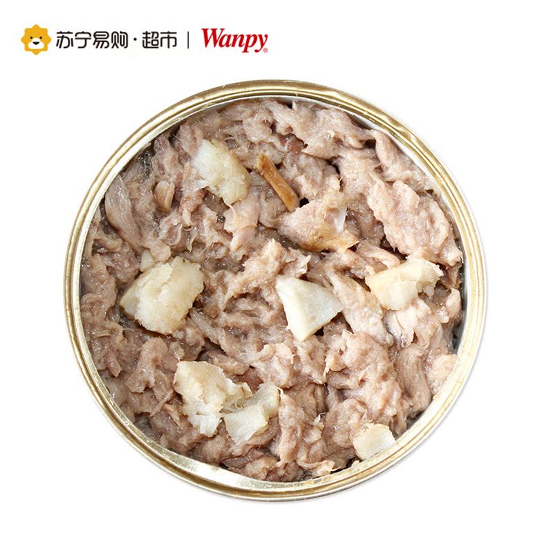 [苏宁超市]顽皮(Wanpy)猫罐头 宠物食品罐头猫粮猫湿粮猫罐头 白身鲔鱼+鳕鱼猫罐头85g*5 猫零食猫粮图片