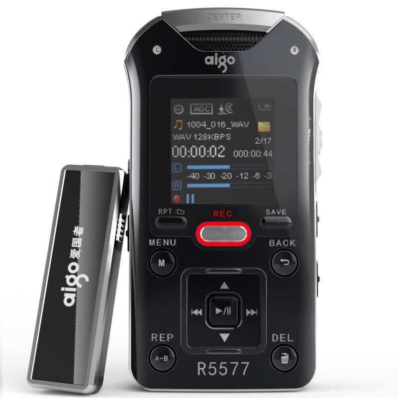 爱国者（aigo）R5577 录音笔专业 50米 远距离录音无线录音 MP3播放器 16G 黑色图片