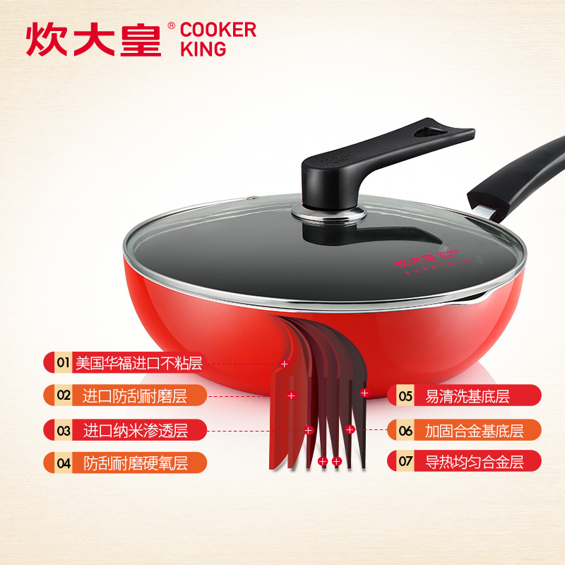 炊大皇煎炒小菜锅煎锅炒锅不粘锅厨具28cm（中国红）C28F1