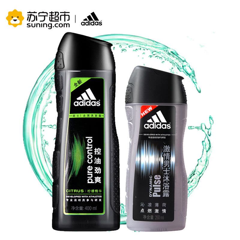 阿迪达斯(adidas)男士控油劲爽去屑洗发露400ml+男士激情沐浴露250ml图片