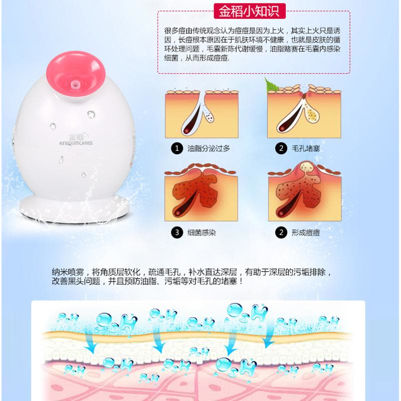 金稻(kingdom)热喷蒸脸器 KD233 粉色 家用美容 纳米补水仪 脸部加湿器 喷雾机图片