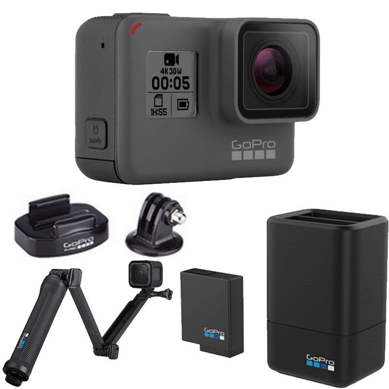 GoPro HERO 5 Black运动摄像机 (含家庭户外旅行通用版配件套包) 4K视频 10米防水 触摸屏图片