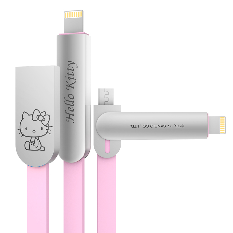 优加 iPhone5/6/7苹果数据线Hello Kitty苹果安卓二合一数据线 USB充电线1.2米-粉色