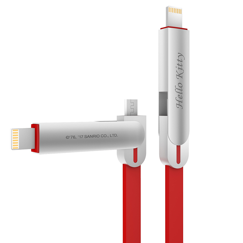优加 iPhone5/6/7/8/X苹果数据线Hello Kitty苹果安卓二合一数据线 USB充电线1.2米-红色