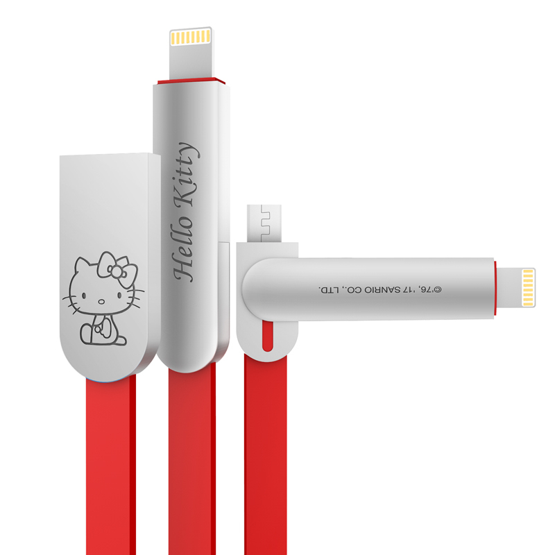 优加 iPhone5/6/7/8/X苹果数据线Hello Kitty苹果安卓二合一数据线 USB充电线1.2米-红色