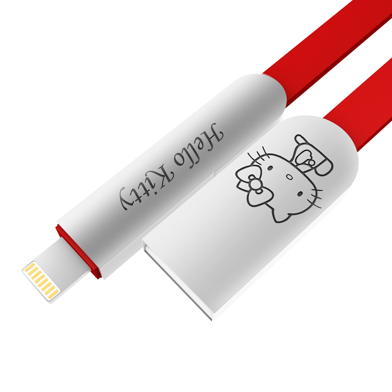 优加 iPhone5/6/7/8/X苹果数据线Hello Kitty苹果安卓二合一数据线 USB充电线1.2米-红色