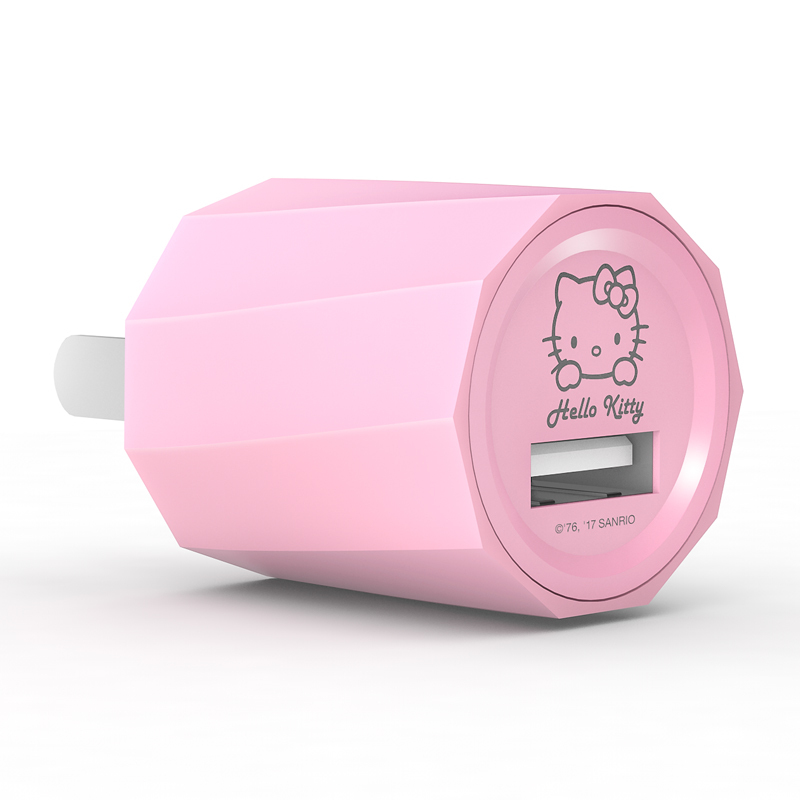 优加 Hello Kitty充电器/USB电源适配器 1A单口充电插头 适用于苹果安卓等 粉色