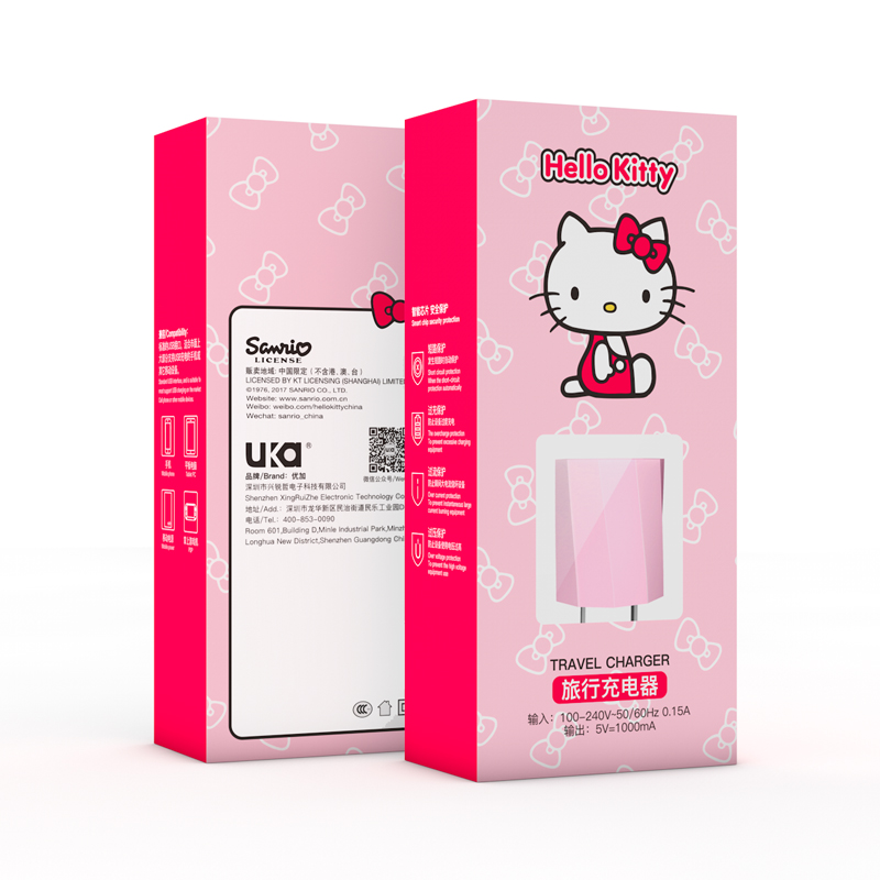 优加 Hello Kitty充电器/USB电源适配器 1A单口充电插头 适用于苹果安卓等 粉色高清大图