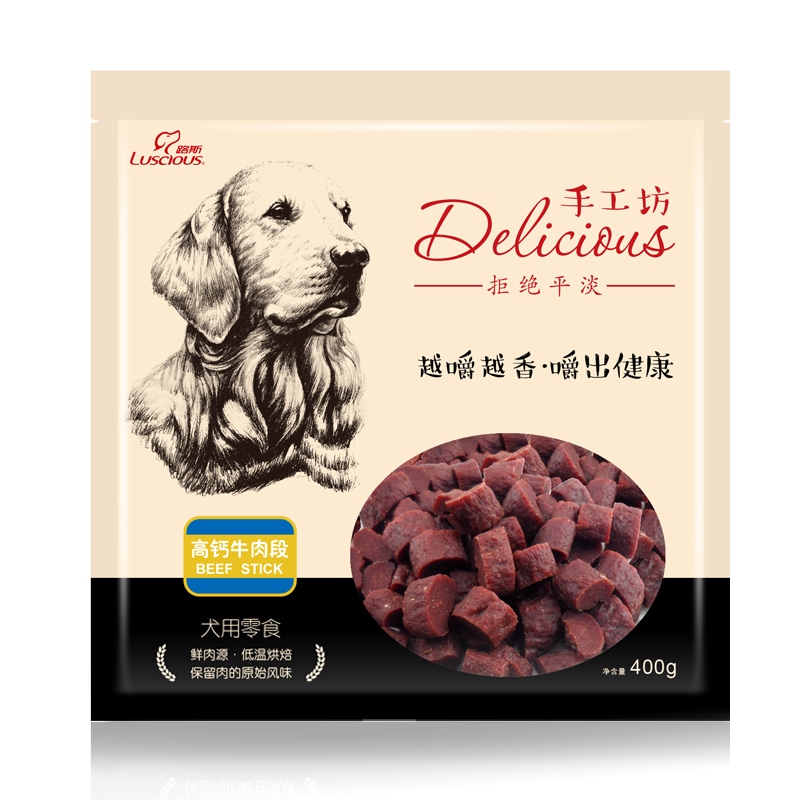 路斯宠物狗零食手工坊高钙牛肉段400g