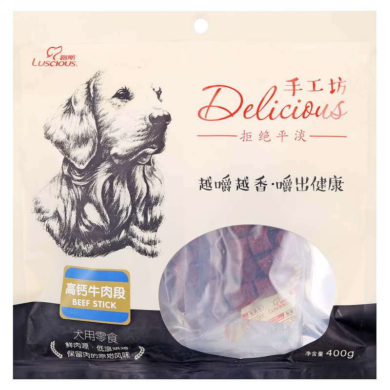 路斯宠物狗零食手工坊高钙牛肉段400g