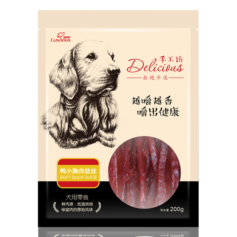 路斯luscious 宠物狗狗零食 手工坊 磨牙补钙 泰迪幼犬 鸭小胸肉丝200g